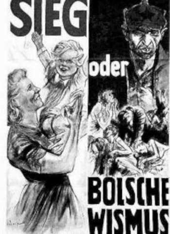 Nazi-propagandaposter tegen het goddeloze bolsjevisme