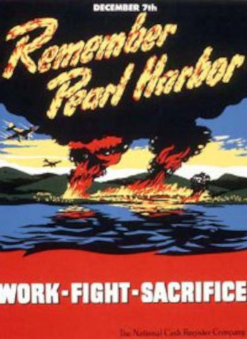 Amerikaanse propagandaposter over de aanval op Pearl Harbor